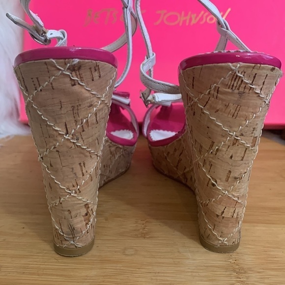 Betsey Johnson NIB Leather Honest Fuchsia Cork Wedge Platform Espadrille Heels 7 - Picture 11 of 17